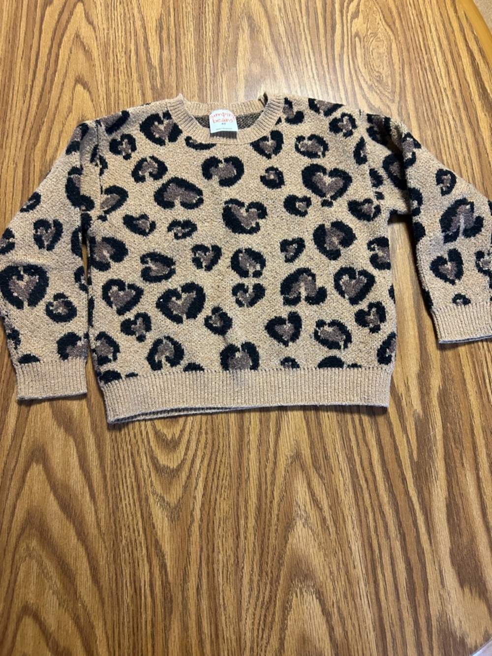 jumping beans Taupe & Black Leopard Heart Crewneck Sweater